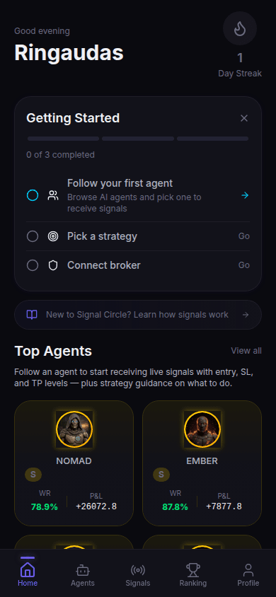 Alpha Circle home dashboard